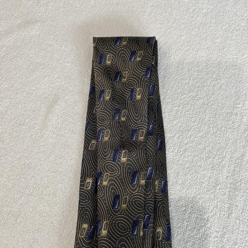 Ermenegildo Zegna 100% Silk Blue Yellow Abstract Print Tie old money - Picture 7 of 7